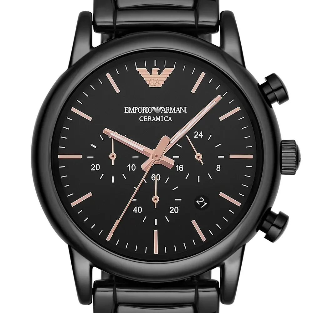 Emporio Armani Black Ceramic Watch with Rose Gold Accents